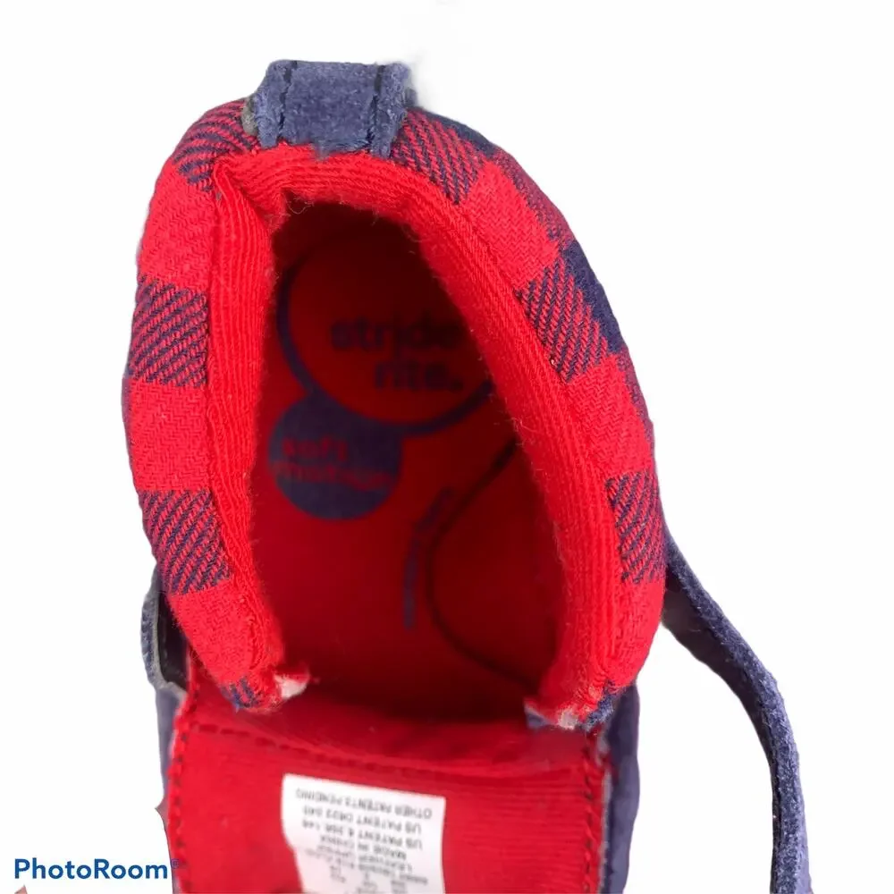 Stride Rite SM Oakley Blue & Red Suede Infant Boots Size 3 Months NWOT